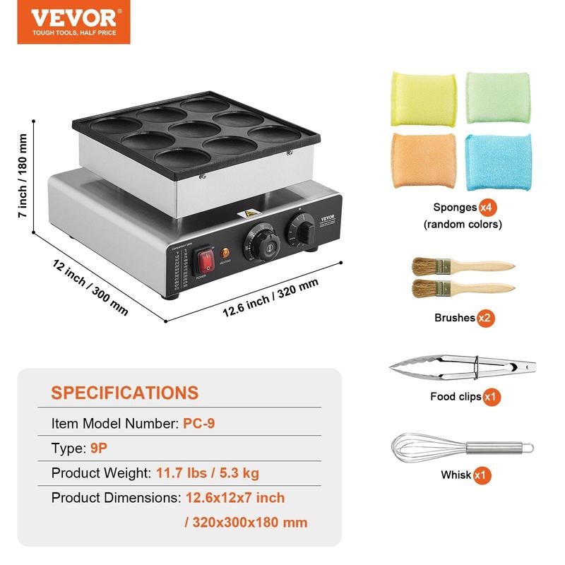 Indulge in Irresistible Delights with the VEVOR 9PCS 76mm Dutch Pancake Maker - Commercial Dorayaki Baker 850W Non-Stick!