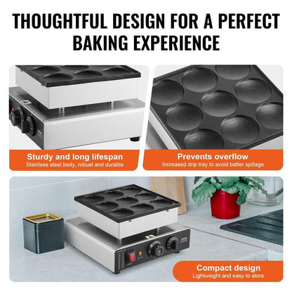 Indulge in Irresistible Delights with the VEVOR 9PCS 76mm Dutch Pancake Maker - Commercial Dorayaki Baker 850W Non-Stick!