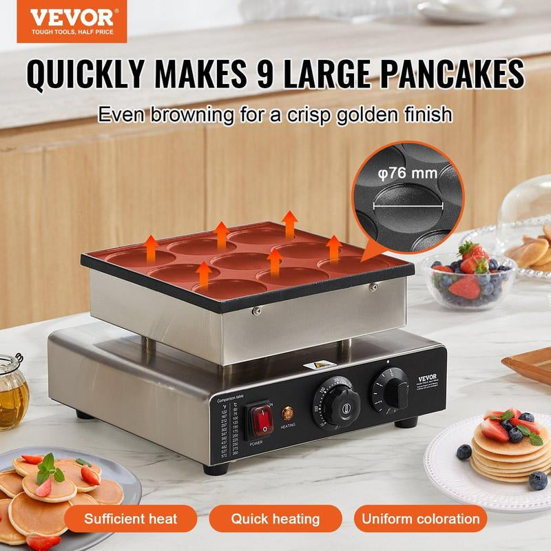 Indulge in Irresistible Delights with the VEVOR 9PCS 76mm Dutch Pancake Maker - Commercial Dorayaki Baker 850W Non-Stick!