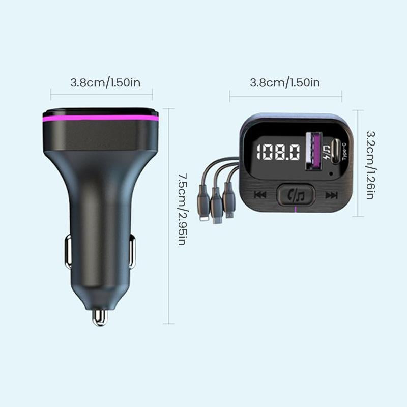 Ultimate 5 in 1 Fast Charging Car Charger with FM Transmitter & Bluetooth - Your On-the-Go Multimedia Solution!