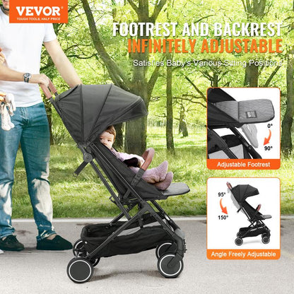 VEVOR Versatile Baby Stroller: Comfortable Adjustable Backrest, Lightweight Design, and Convenient One-Hand Folding for Active Families