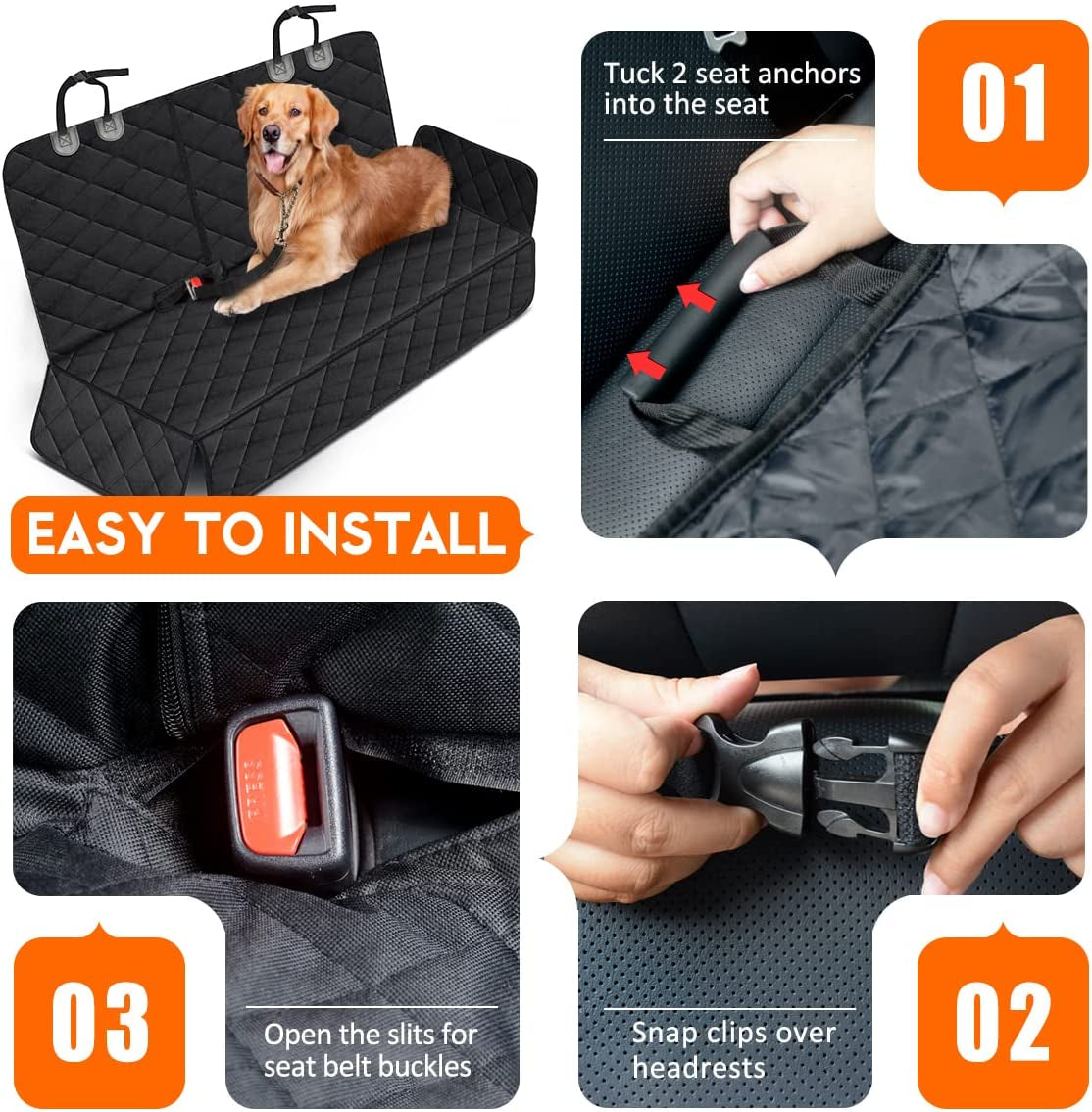 Ultimate Waterproof Dog Car Seat Cover - Non-Slip Protector for Back Seats, Universal Fit for Cars, Trucks & SUVs - Black
