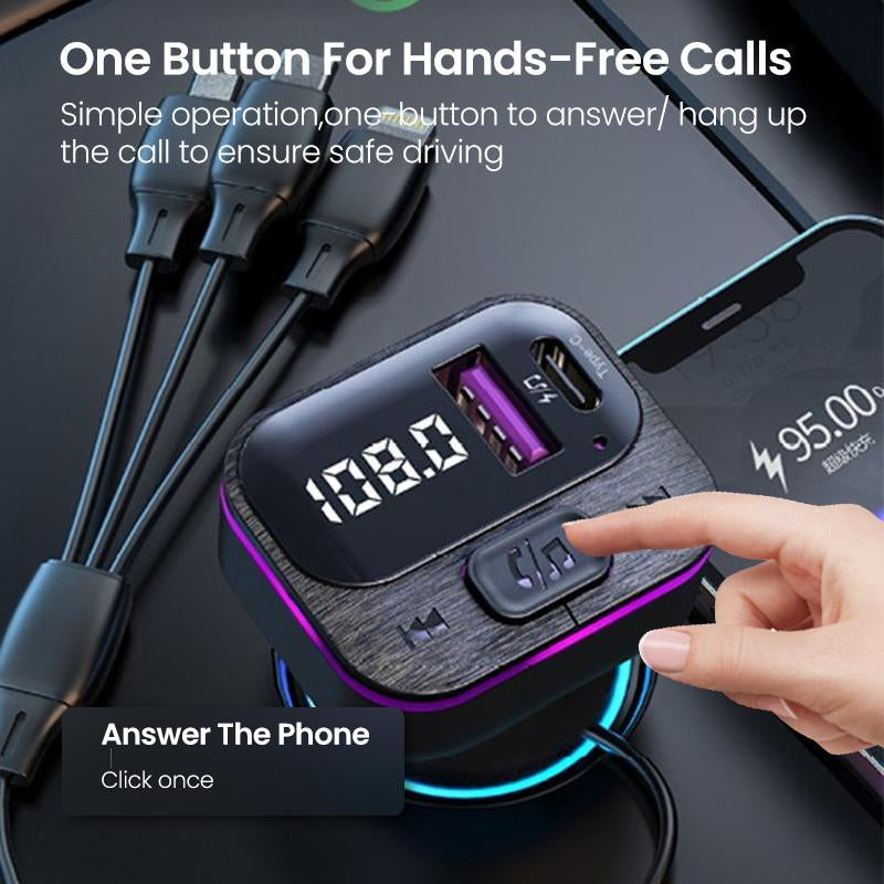 Ultimate 5 in 1 Fast Charging Car Charger with FM Transmitter & Bluetooth - Your On-the-Go Multimedia Solution!