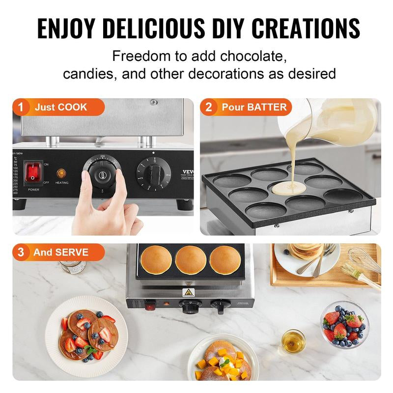 Indulge in Irresistible Delights with the VEVOR 9PCS 76mm Dutch Pancake Maker - Commercial Dorayaki Baker 850W Non-Stick!