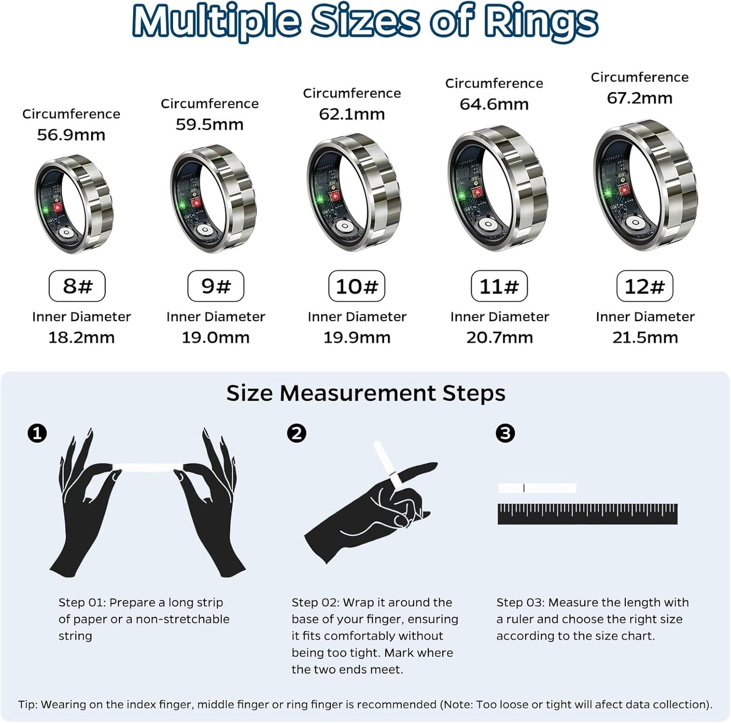 Revolutionary Smart Ring Health Tracker - Your Stylish Companion for Sleep, Activity Monitoring, and Heart Rate with Air Gestures - Waterproof Design with 7-Day Battery Life for iOS and Android in Sleek Silver